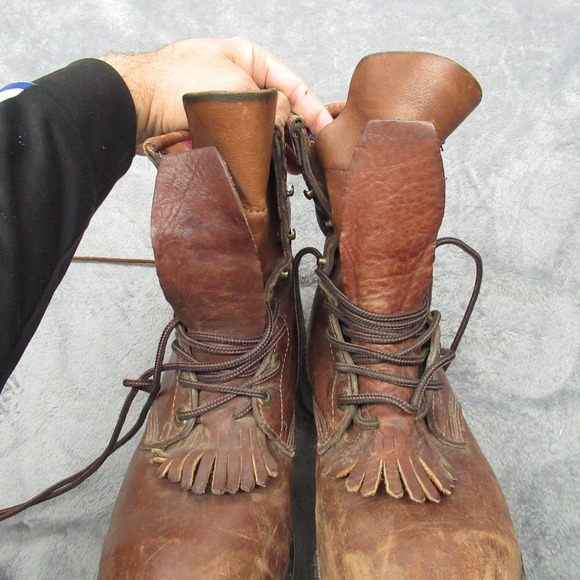Double H Boots Men? 8.5D Brown Leather Work Kiltie Steel Toe Waterproof RARE VTG main image 4